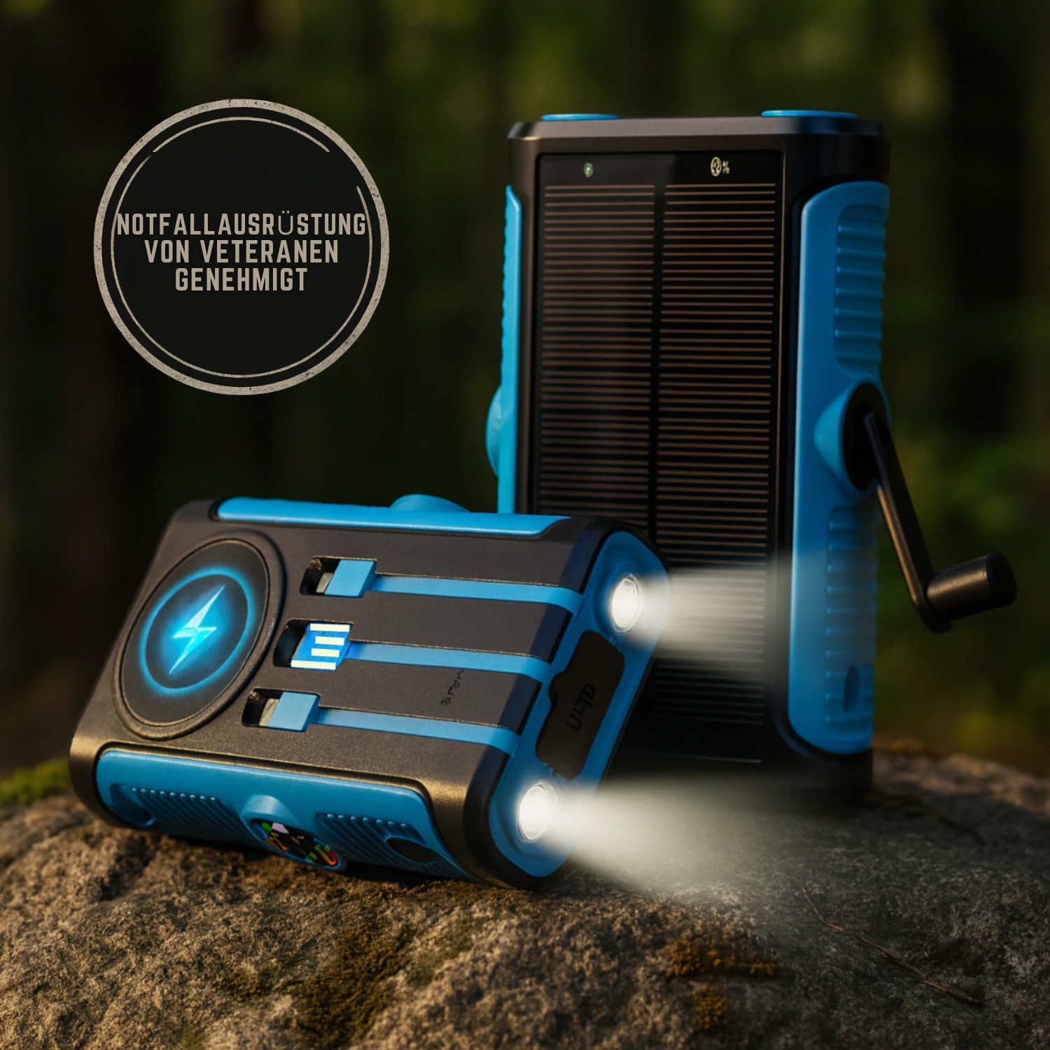 Kabellose Solar-Powerbank mit Handkurbel-Ladefunktion