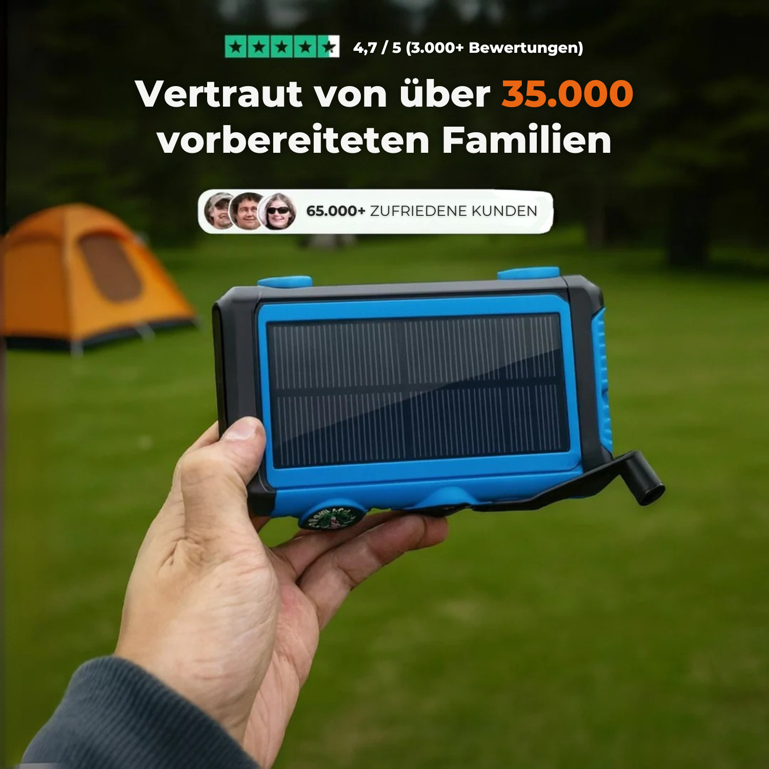 Kabellose Solar-Powerbank mit Handkurbel-Ladefunktion
